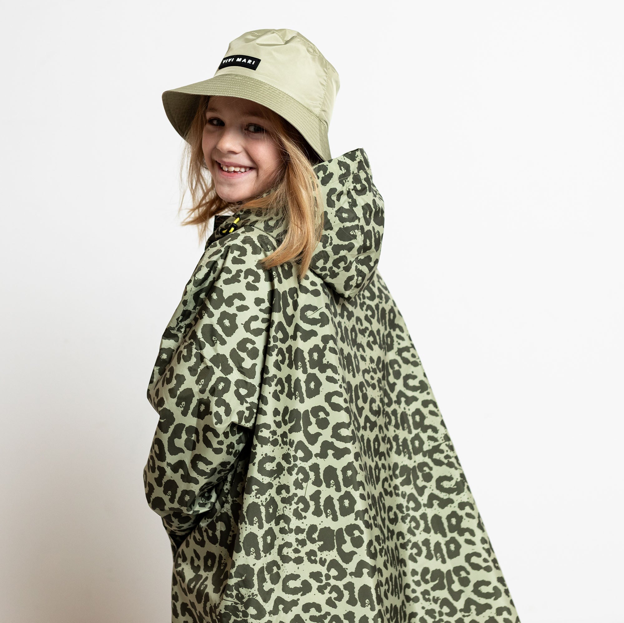 Kids Raincoat leo splashes olive/pale olive - VIVI MARI