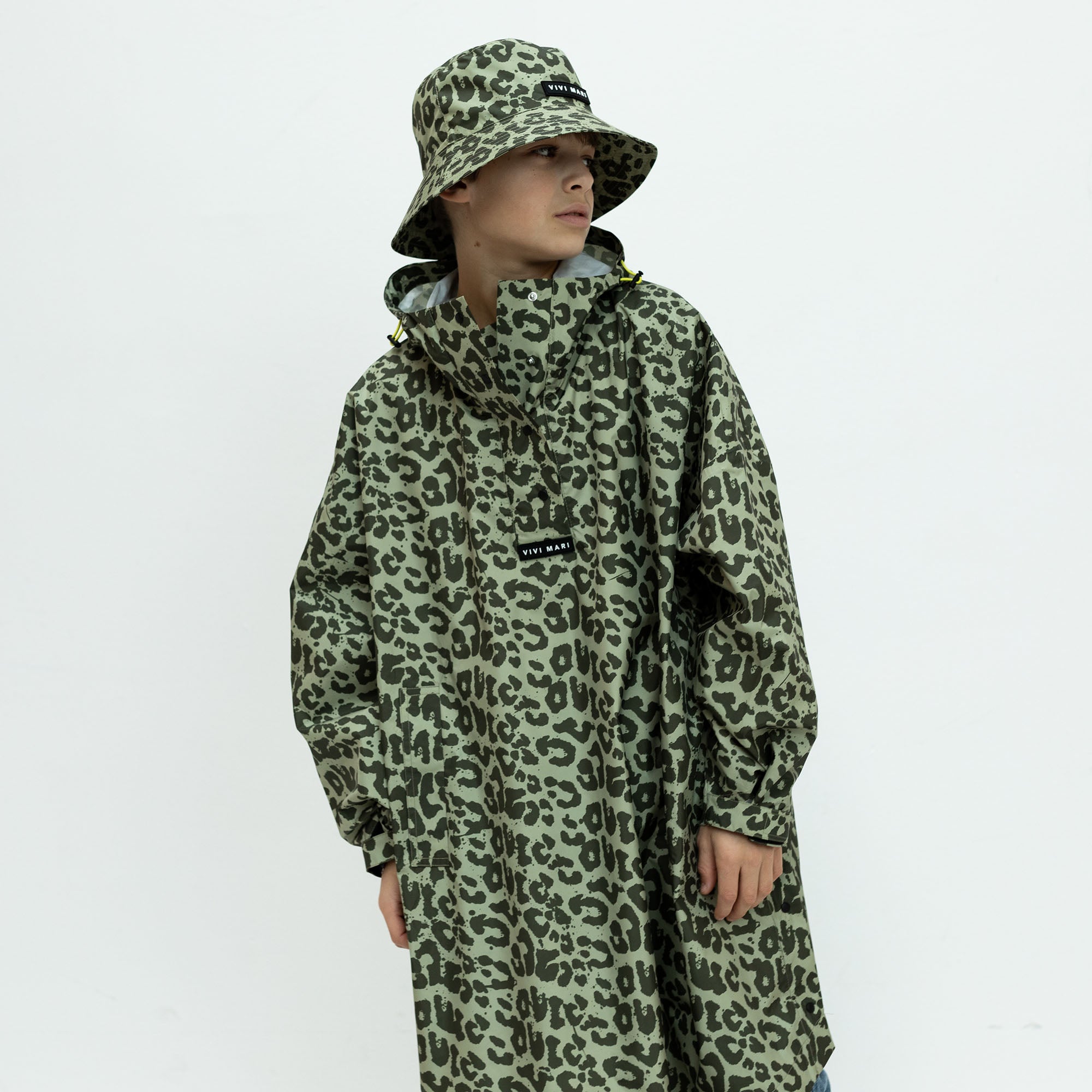 Kids Raincoat leo splashes olive/pale olive - VIVI MARI