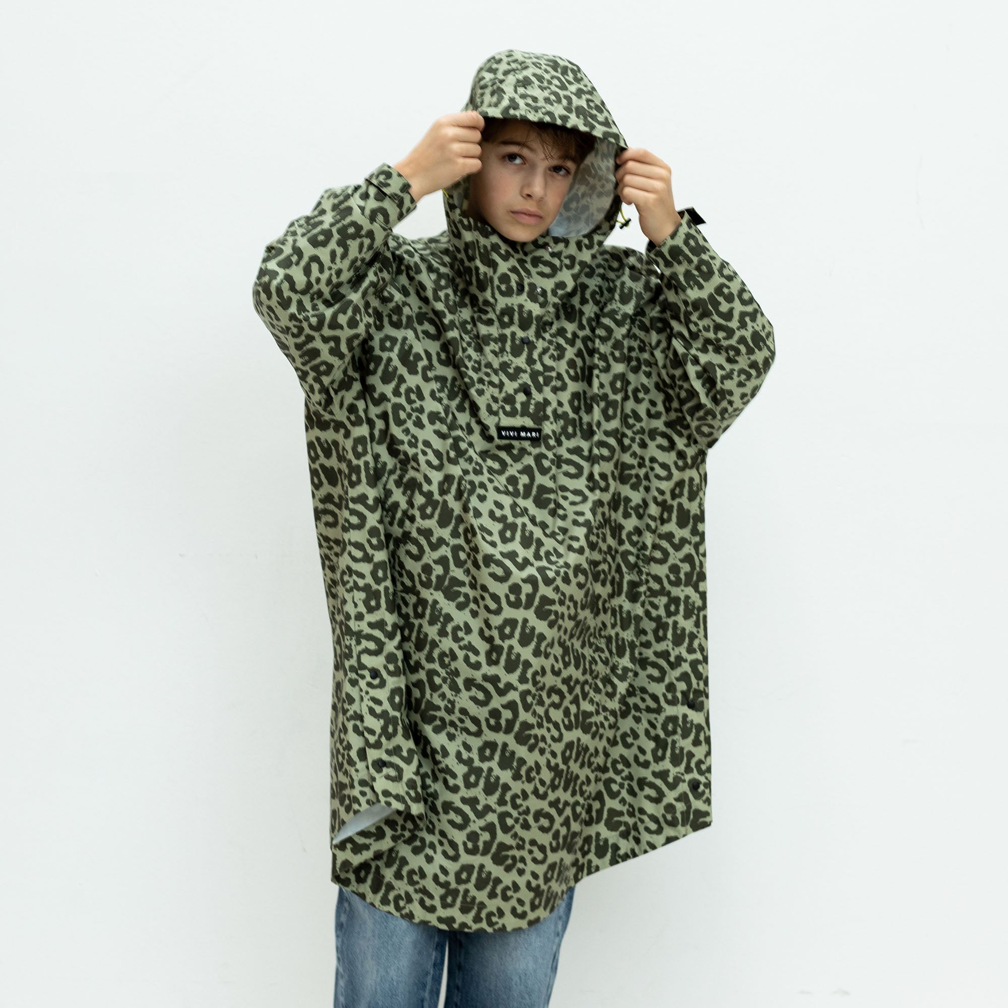 Kids Raincoat leo splashes olive/pale olive - VIVI MARI