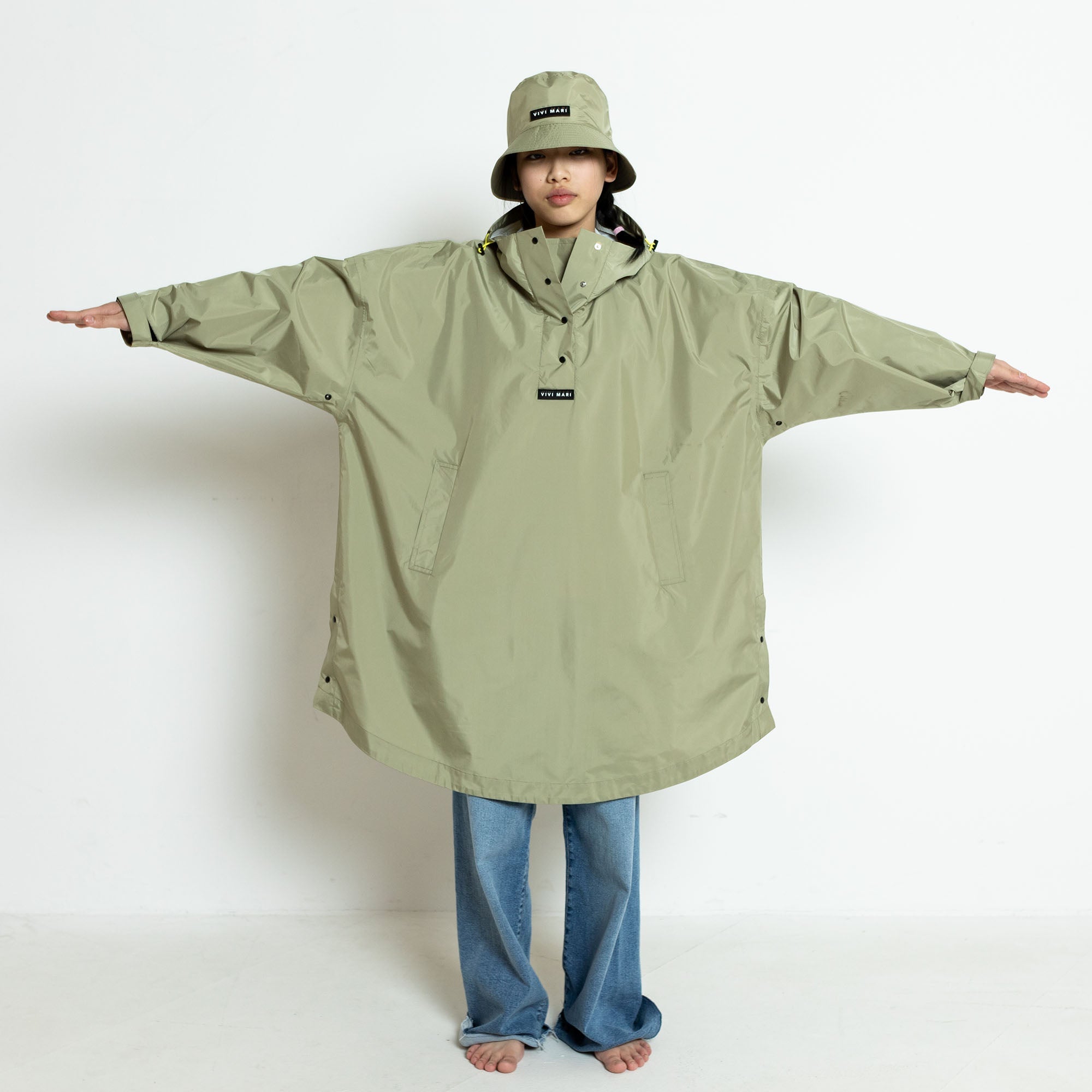 Kids Raincoat solid pale olive - VIVI MARI