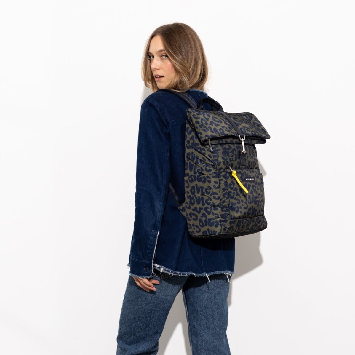 Padded Backpack medium - leo splashes navy/olive - VIVI MARI
