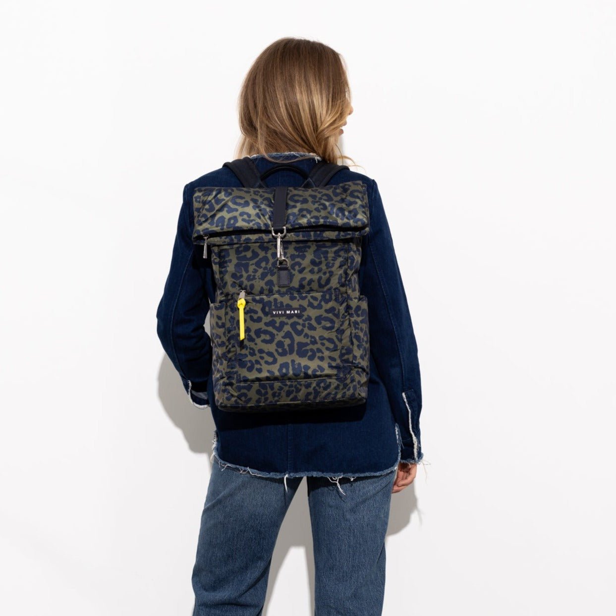 Padded Backpack medium - leo splashes navy/olive - VIVI MARI