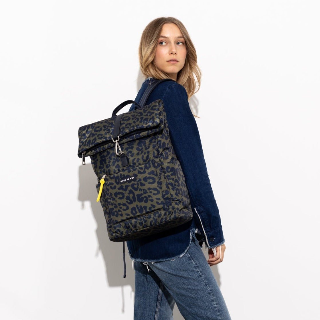 Padded Backpack medium - leo splashes navy/olive - VIVI MARI