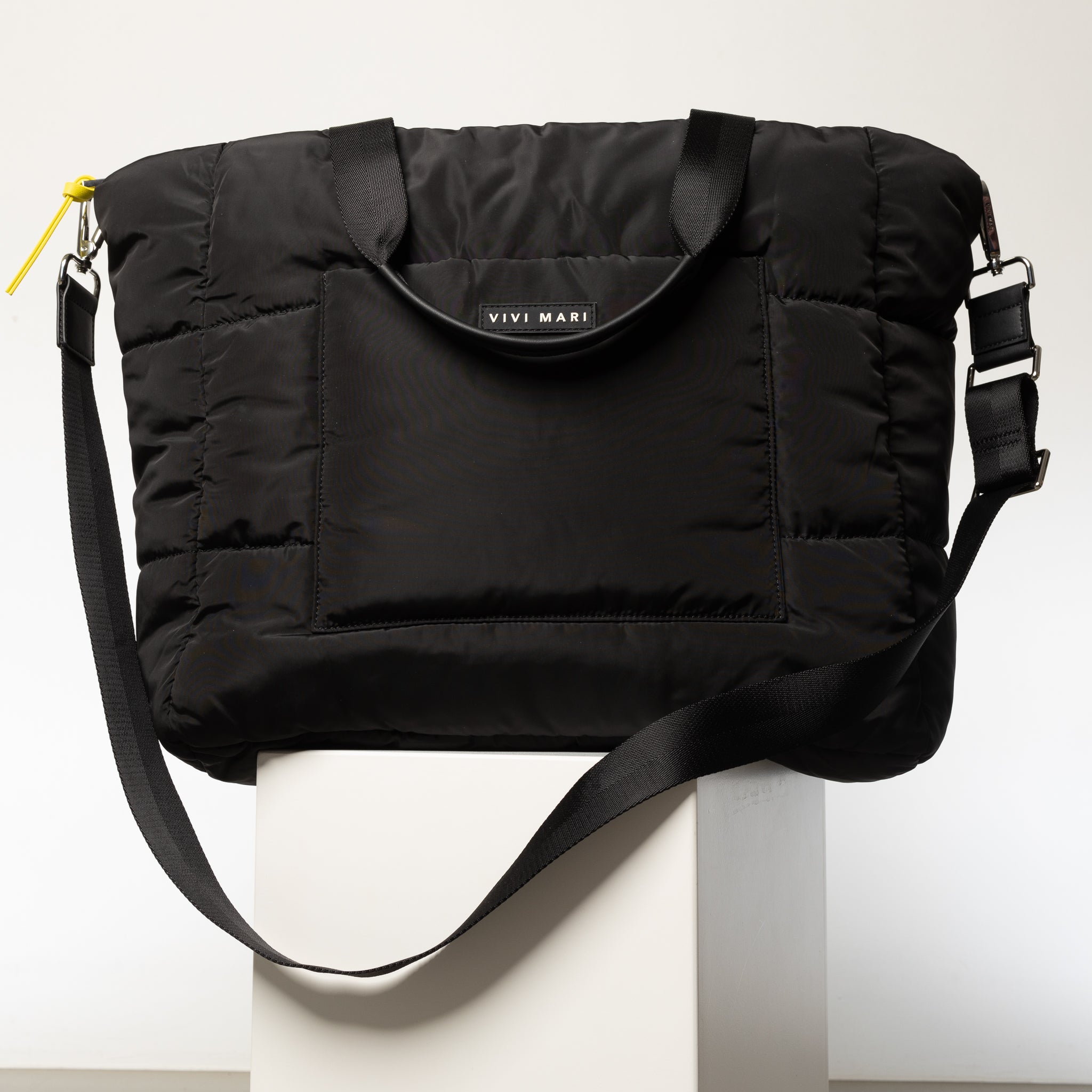 padded tote bag large + strap basic woven slim - black - VIVI MARI