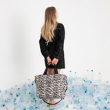 padded tote bag large + strap basic woven slim - leo splashes black/sand - VIVI MARI