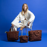padded tote bag large + strap basic woven slim - tan - VIVI MARI