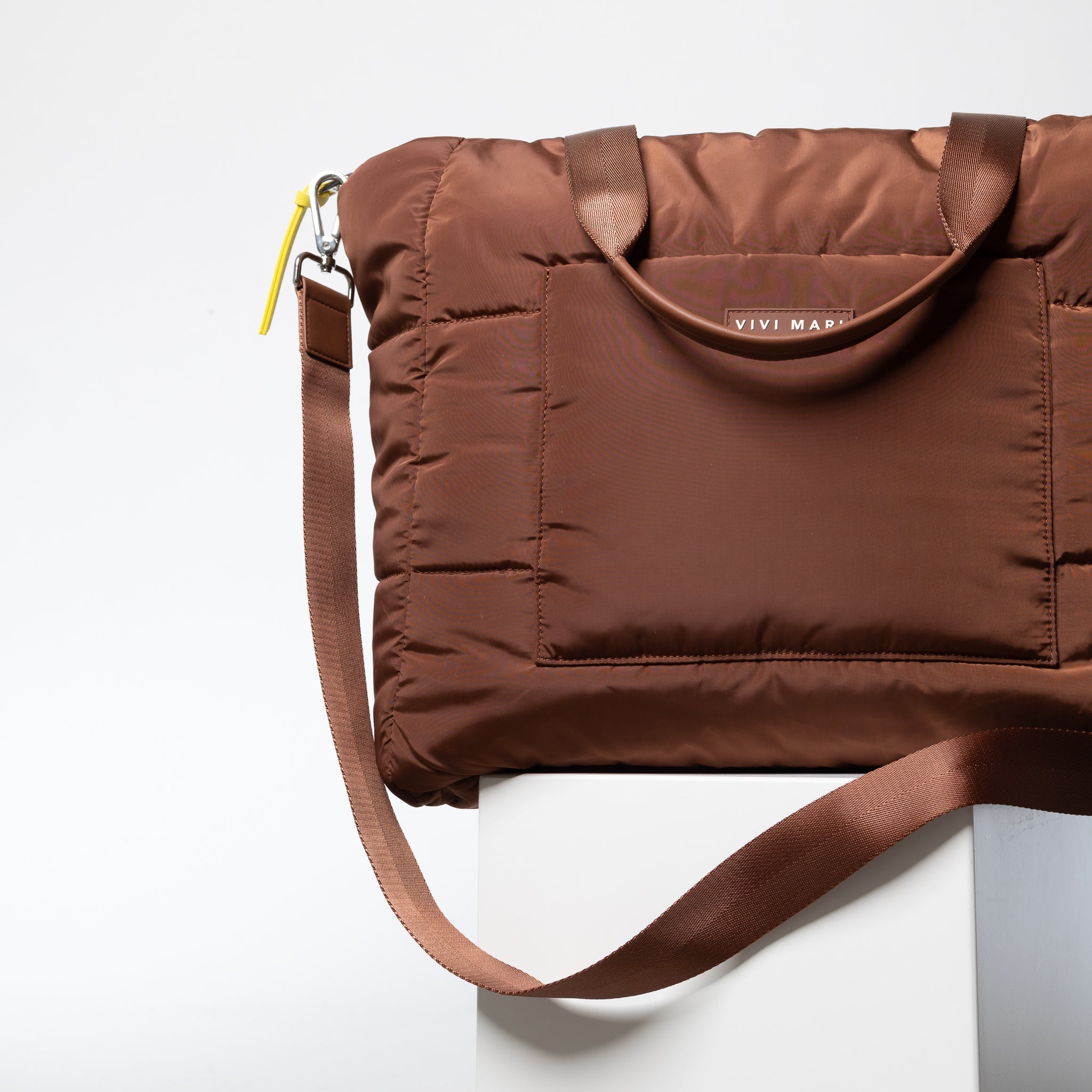 padded tote bag large + strap basic woven slim - tan - VIVI MARI