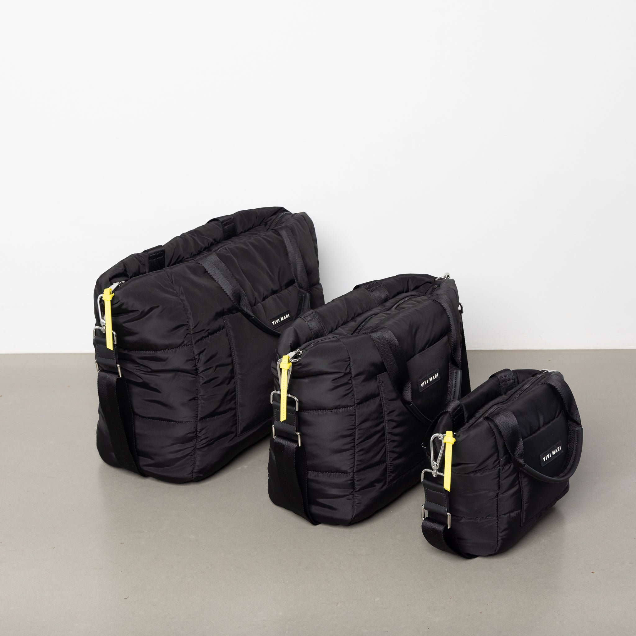 padded tote bag medium + strap basic woven slim - black - VIVI MARI
