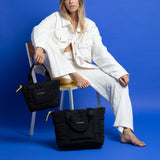 padded tote bag medium + strap basic woven slim - black - VIVI MARI