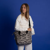 padded tote bag medium + strap basic woven slim - leo splashes black/sand - VIVI MARI