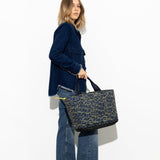 padded tote bag medium + strap basic woven slim - leo splashes navy/olive - VIVI MARI