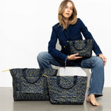 padded tote bag medium + strap basic woven slim - leo splashes navy/olive - VIVI MARI