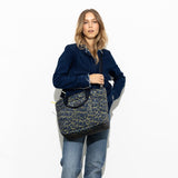 padded tote bag medium + strap basic woven slim - leo splashes navy/olive - VIVI MARI