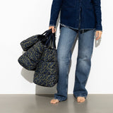 padded tote bag medium + strap basic woven slim - leo splashes navy/olive - VIVI MARI