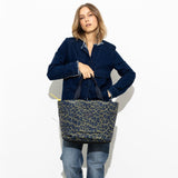 padded tote bag medium + strap basic woven slim - leo splashes navy/olive - VIVI MARI