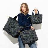 padded tote bag medium + strap basic woven slim - leo splashes navy/olive - VIVI MARI