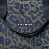 padded tote bag medium + strap basic woven slim - leo splashes navy/olive - VIVI MARI