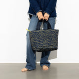 padded tote bag medium + strap basic woven slim - leo splashes navy/olive - VIVI MARI