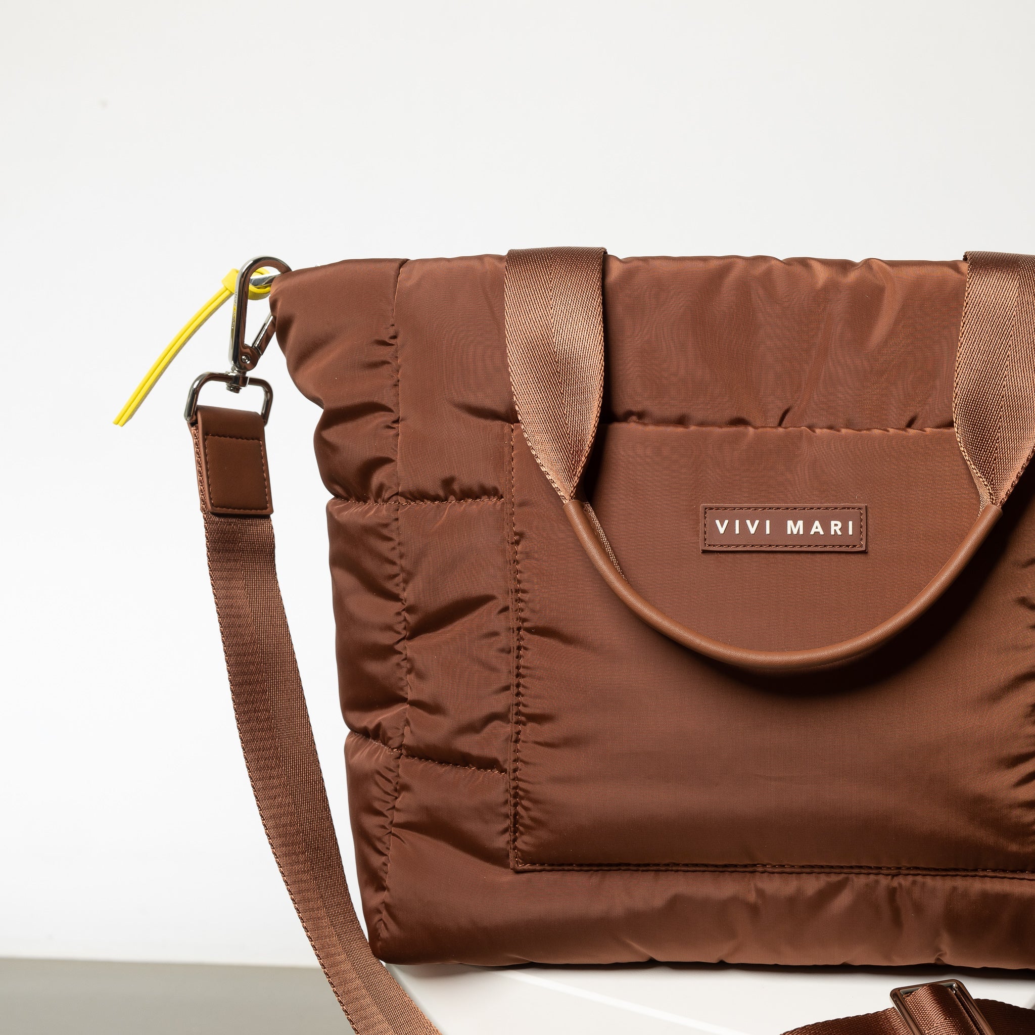 padded tote bag medium + strap basic woven slim - tan - VIVI MARI