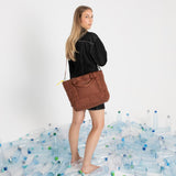 padded tote bag medium + strap basic woven slim - tan - VIVI MARI