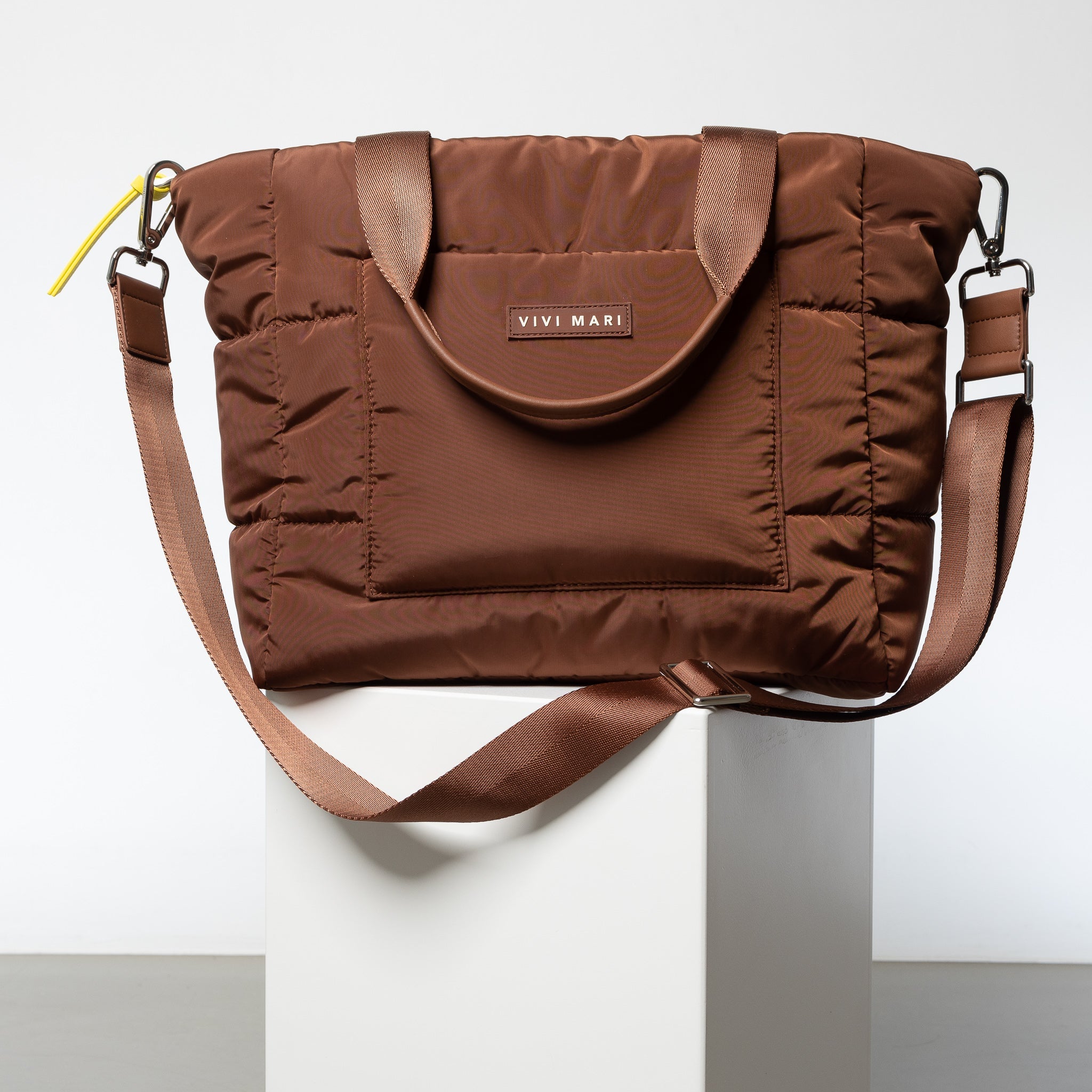 padded tote bag medium + strap basic woven slim - tan - VIVI MARI