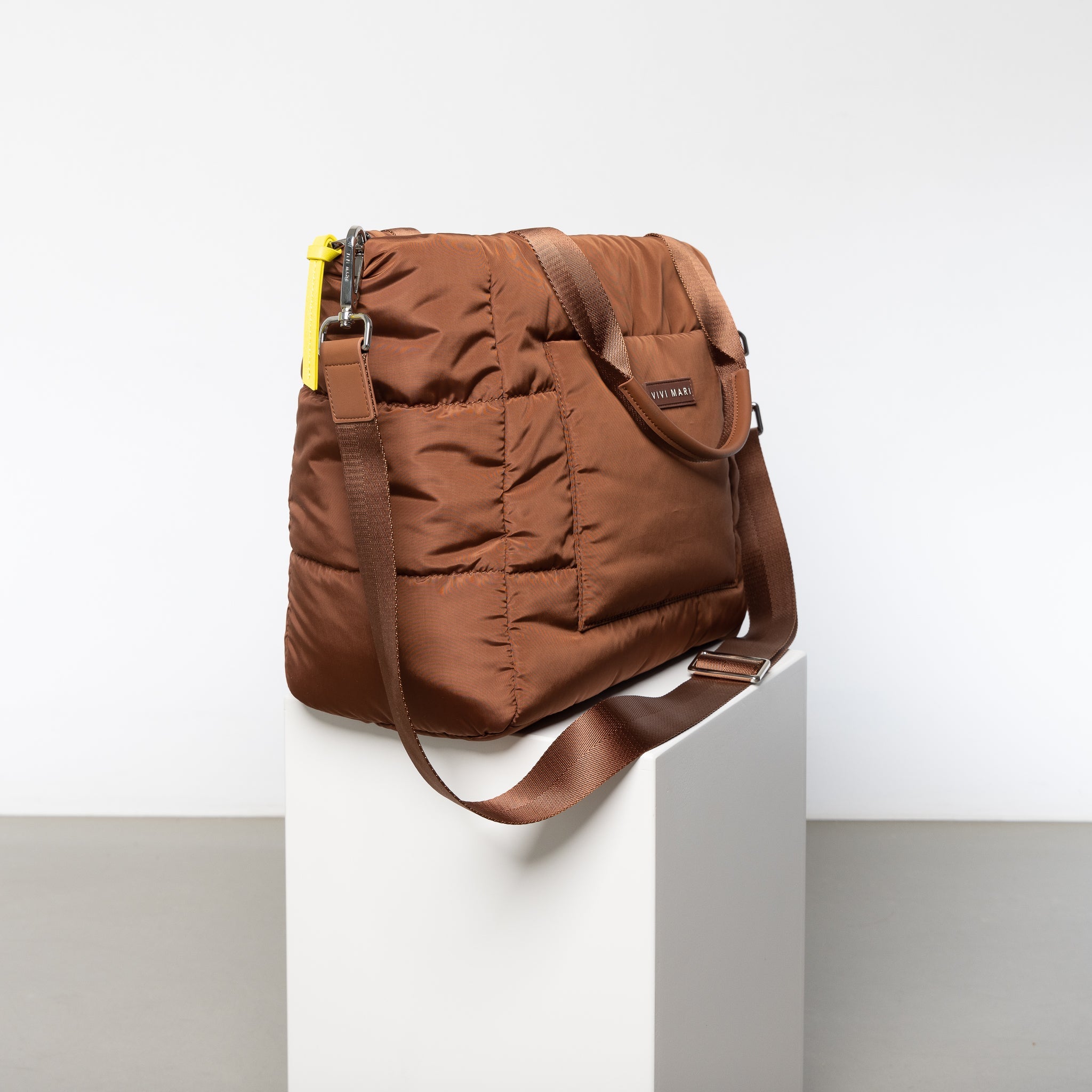 padded tote bag medium + strap basic woven slim - tan - VIVI MARI