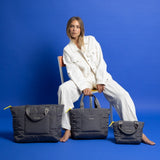 padded tote bag medium + strap basic woven slim - taupe - VIVI MARI