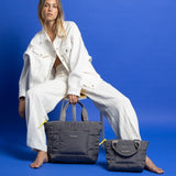 padded tote bag medium + strap basic woven slim - taupe - VIVI MARI