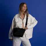 padded tote bag small + strap basic woven slim - black - VIVI MARI