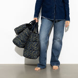 padded tote bag small + strap basic woven slim - leo splashes navy/olive - VIVI MARI