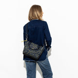 padded tote bag small + strap basic woven slim - leo splashes navy/olive - VIVI MARI