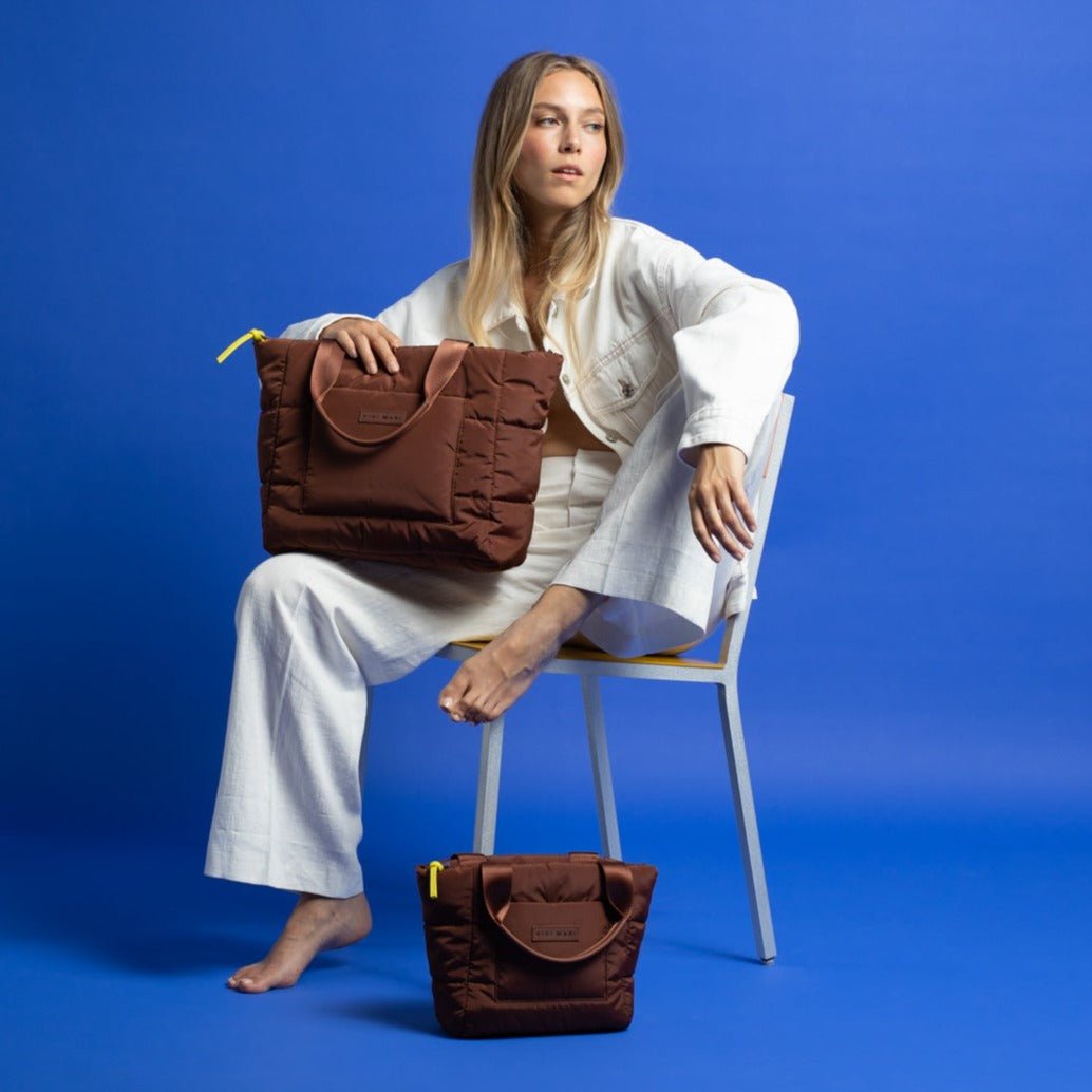 padded tote bag small + strap basic woven slim - tan - VIVI MARI