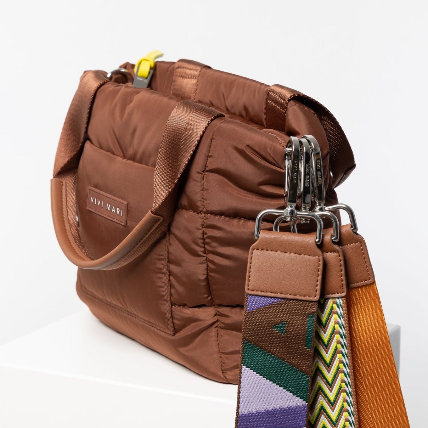padded tote bag small + strap basic woven slim - tan - VIVI MARI
