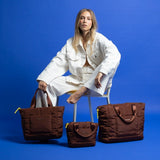 padded tote bag small + strap basic woven slim - tan - VIVI MARI