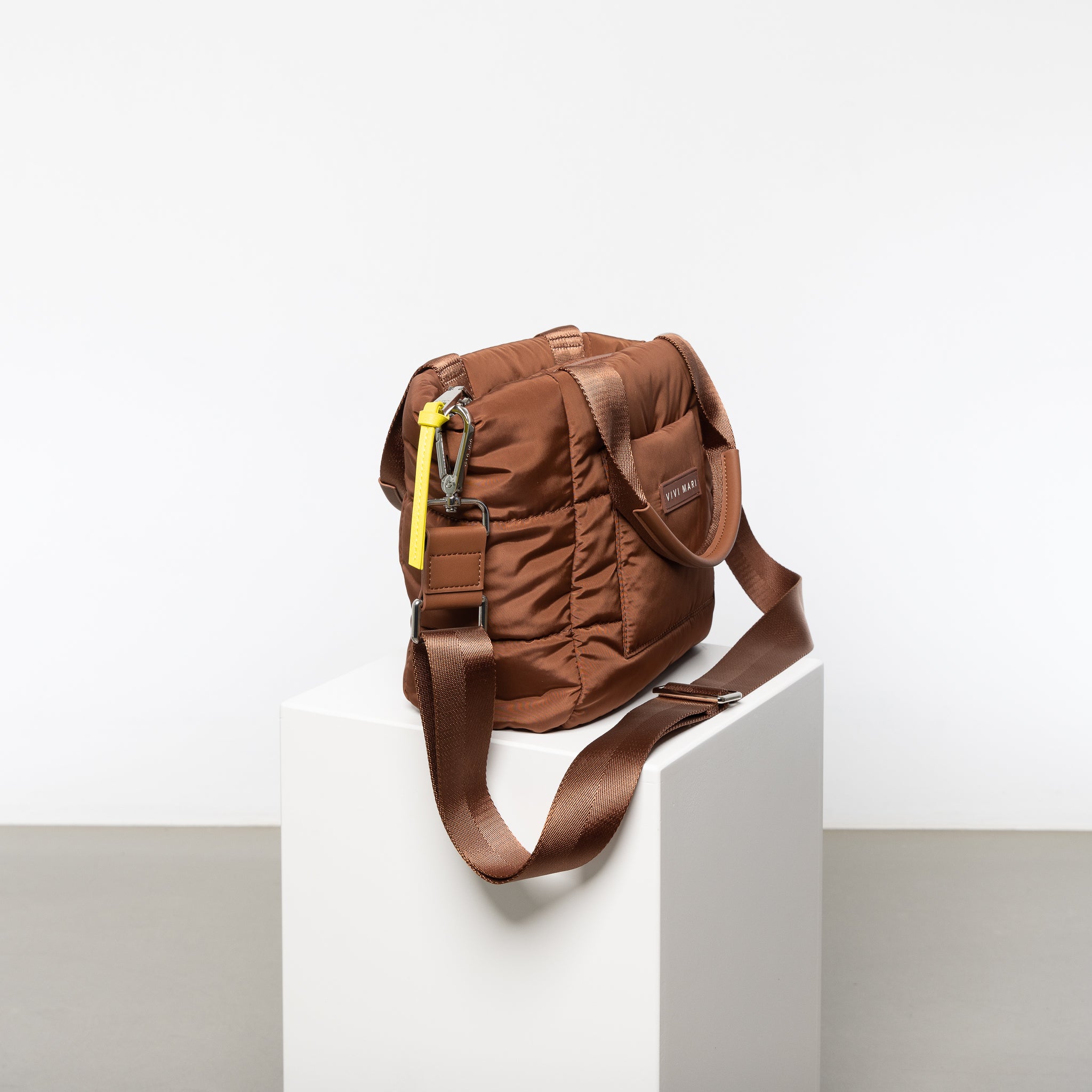 padded tote bag small + strap basic woven slim - tan - VIVI MARI