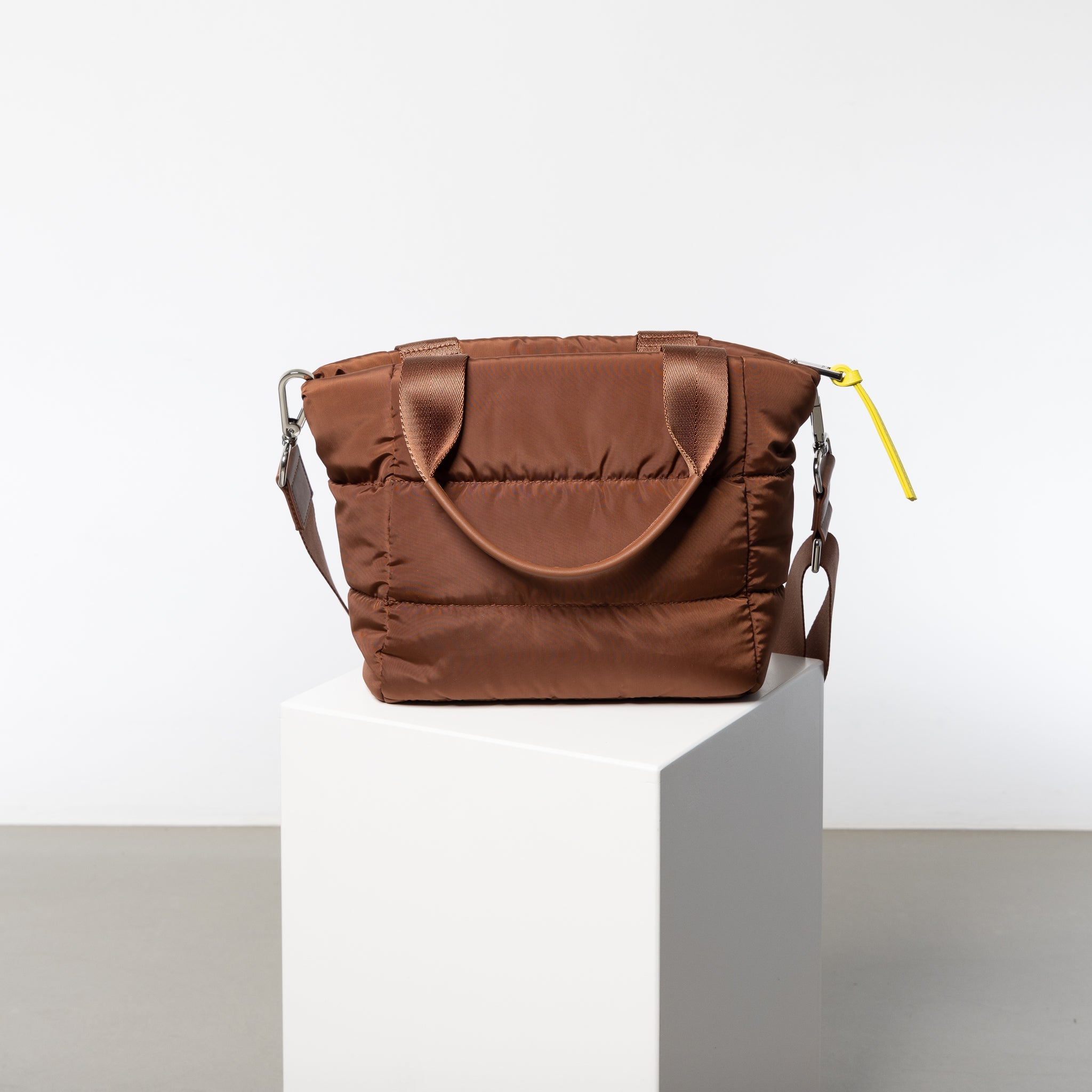padded tote bag small + strap basic woven slim - tan - VIVI MARI
