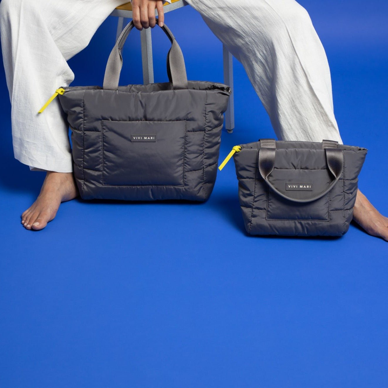 padded tote bag small + strap basic woven slim - taupe - VIVI MARI