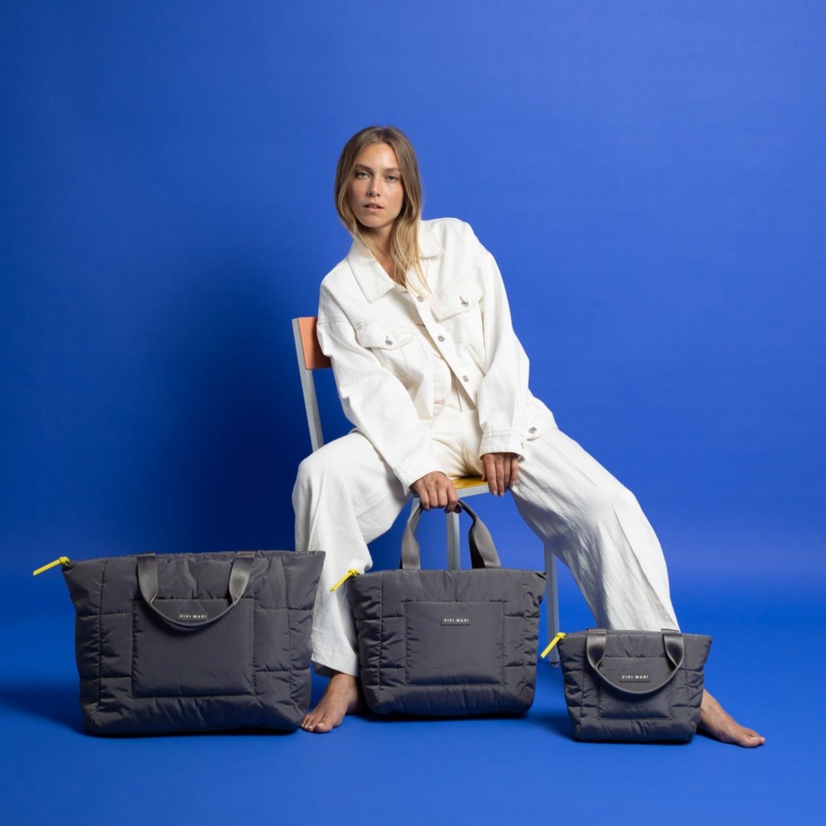 padded tote bag small + strap basic woven slim - taupe - VIVI MARI