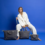 padded tote bag small + strap basic woven slim - taupe - VIVI MARI