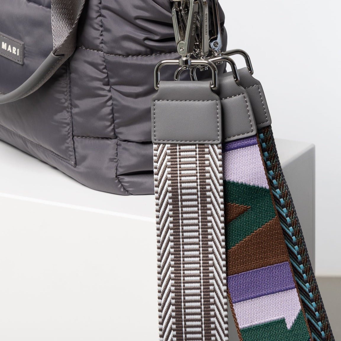 padded tote bag small + strap basic woven slim - taupe - VIVI MARI