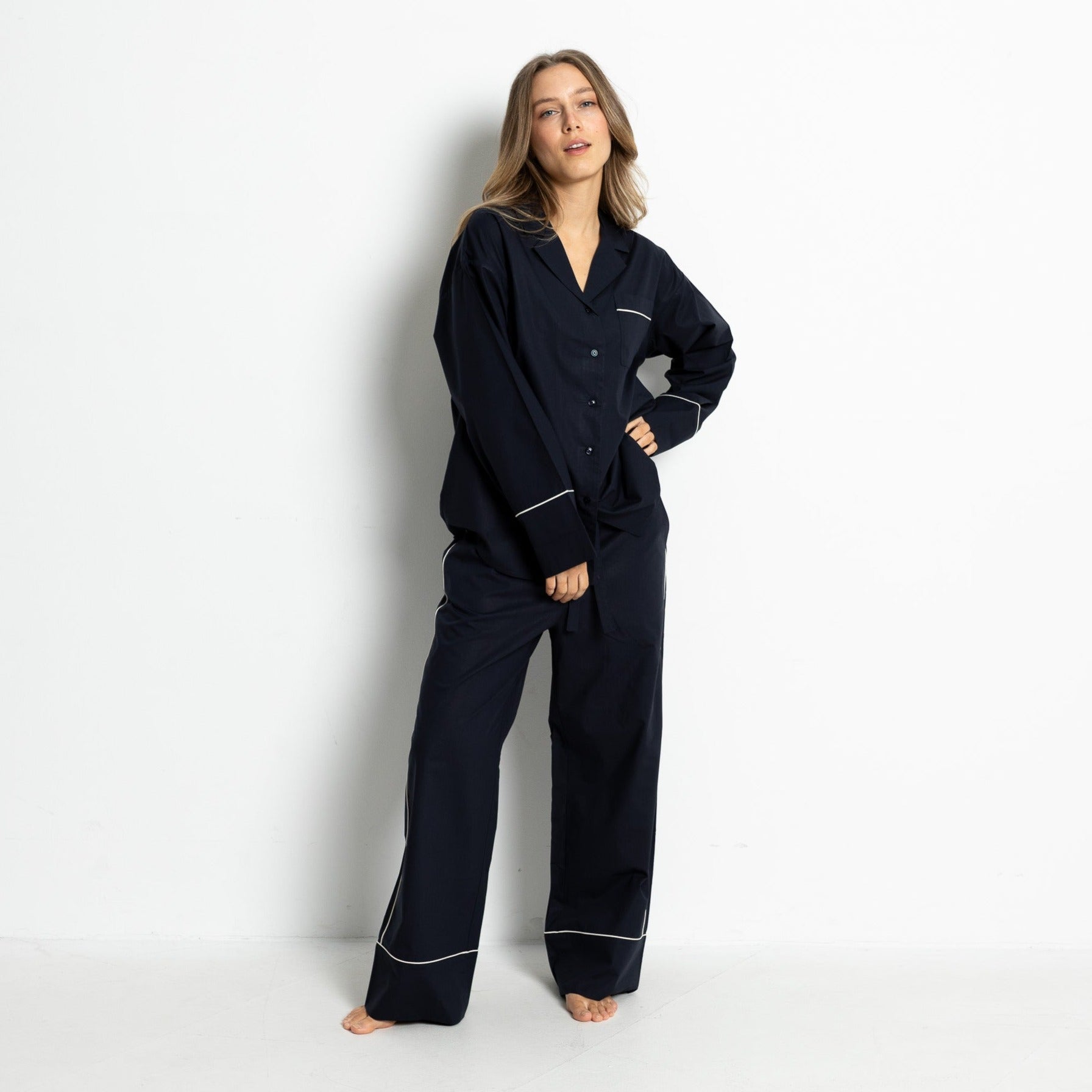 Pyjama Set (Pants + Shirt long sleeve) - solid navy - VIVI MARI
