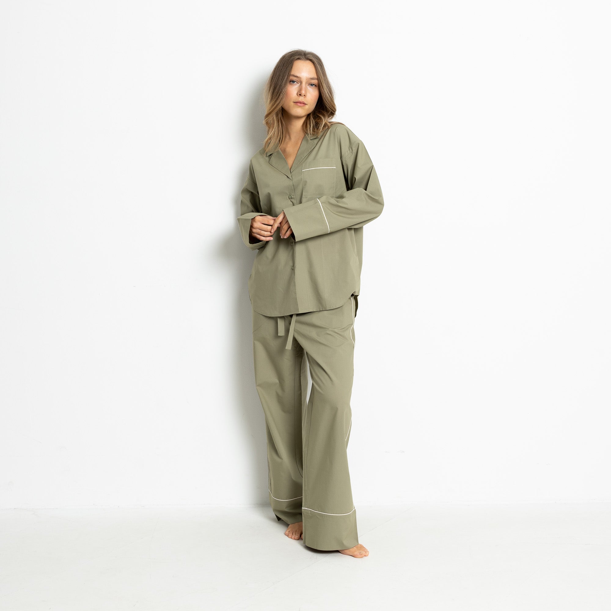 Pyjama Set (Pants + Shirt long sleeve) - solid pale olive - VIVI MARI