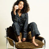 Pyjama Shirt long sleeve - leo splashes navy/olive - VIVI MARI