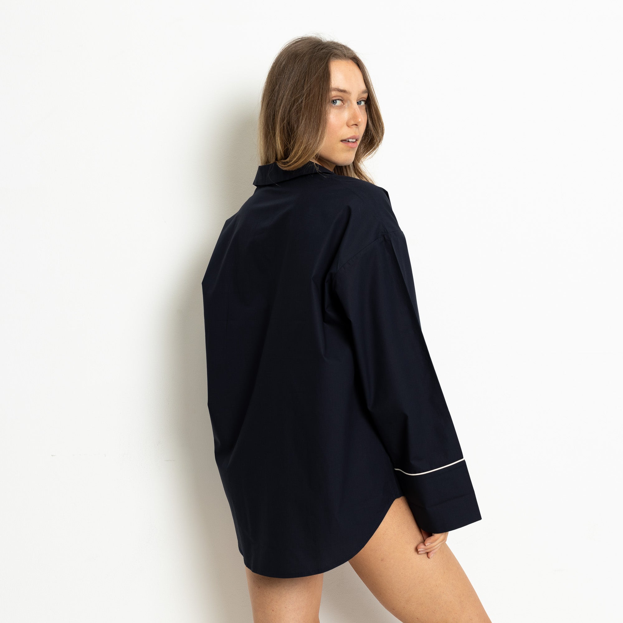 Pyjama Shirt long sleeve - solid navy - VIVI MARI