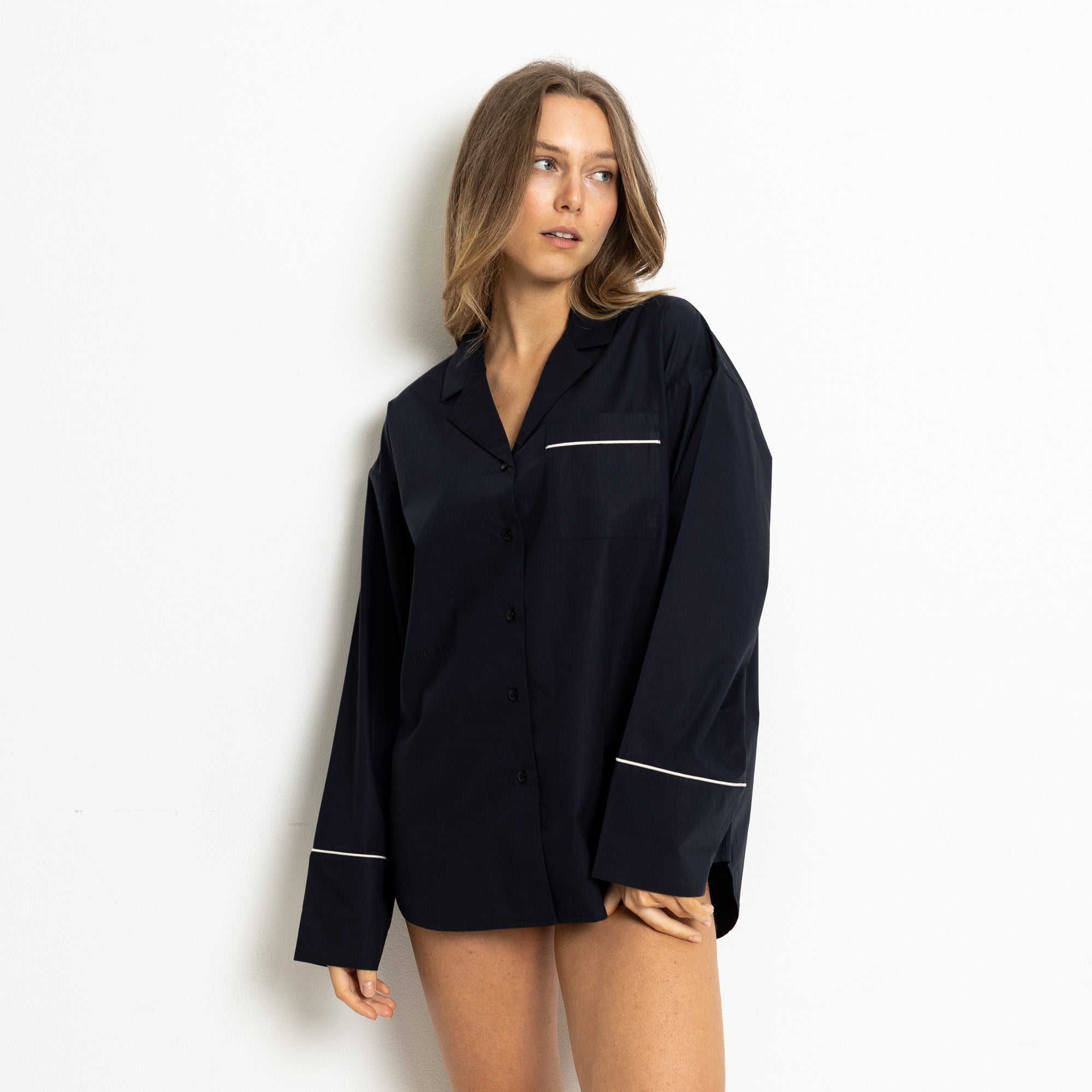 Pyjama Shirt long sleeve - solid navy - VIVI MARI