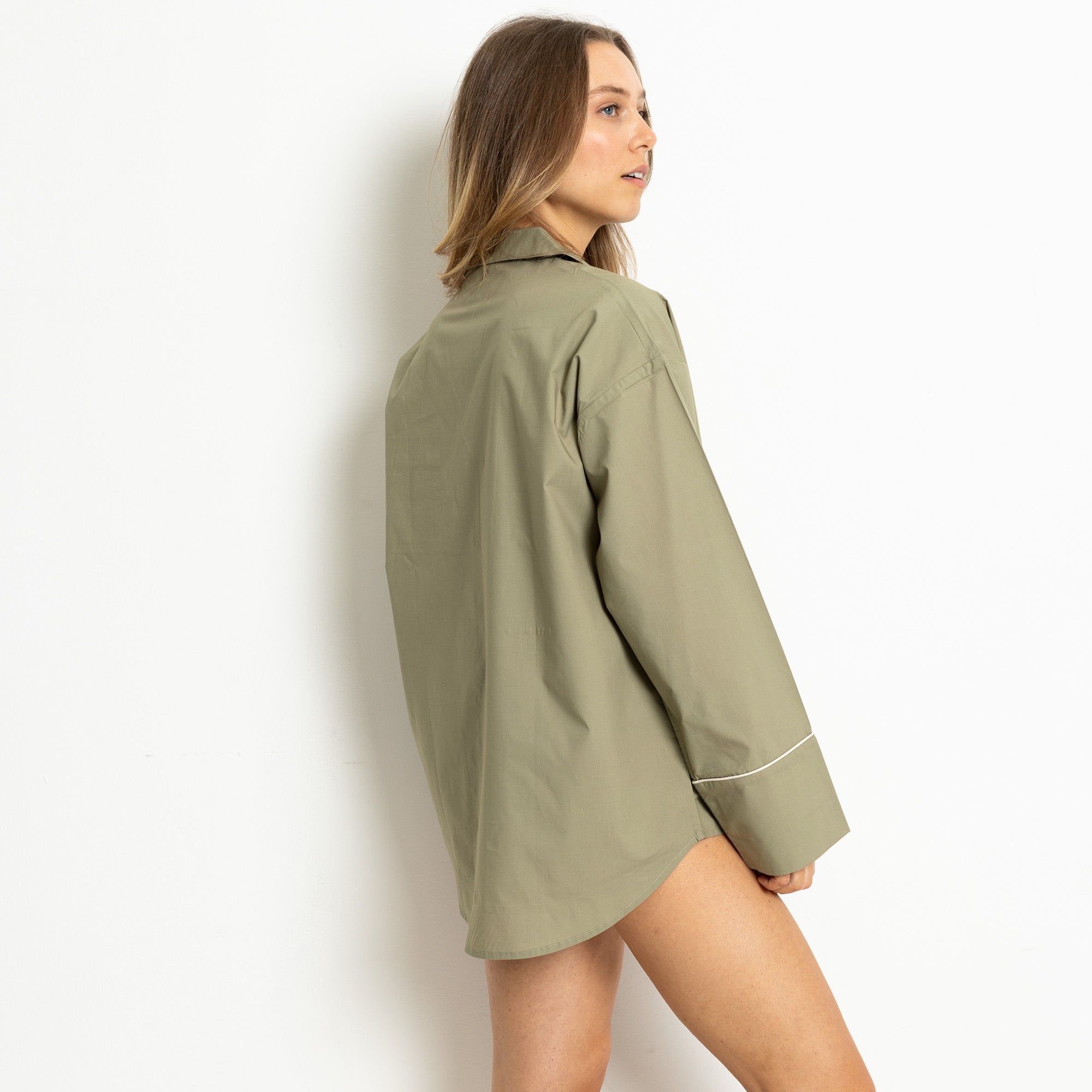 Pyjama Shirt long sleeve - solid pale olive - VIVI MARI