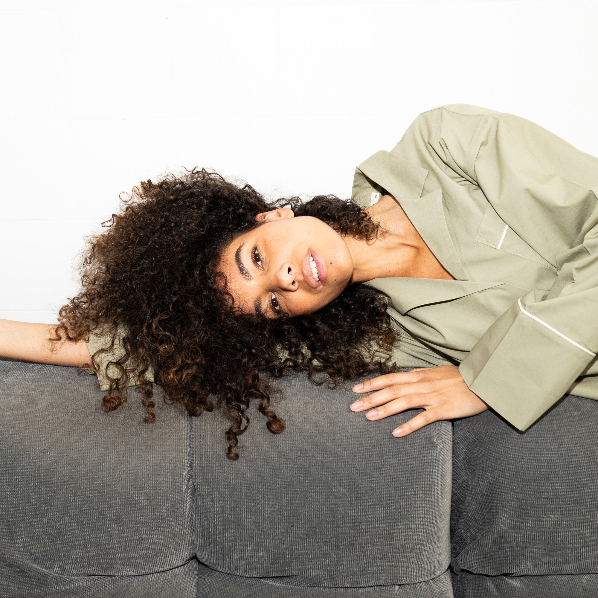 Pyjama Shirt long sleeve - solid pale olive - VIVI MARI
