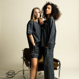 Pyjama Shirt short sleeve - leo splashes navy/olive - VIVI MARI