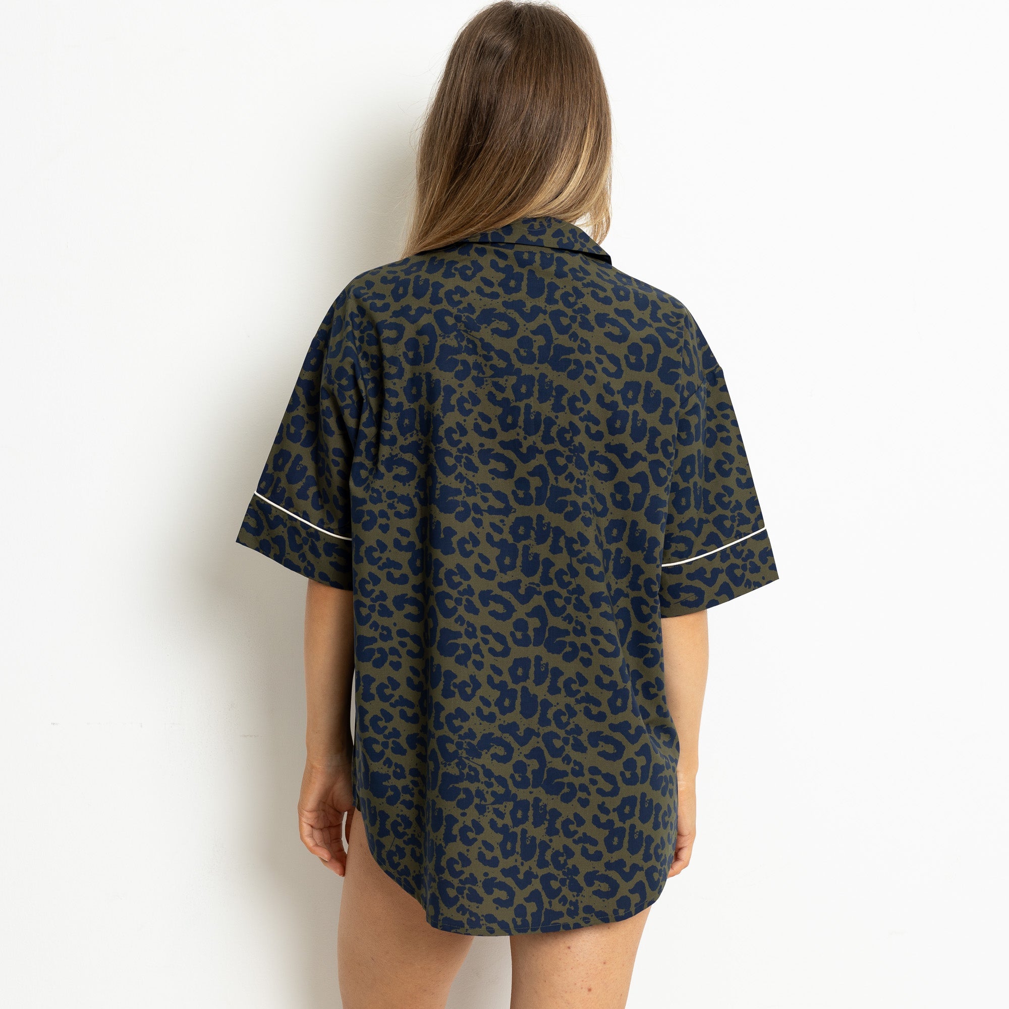 Pyjama Shirt short sleeve - leo splashes navy/olive - VIVI MARI