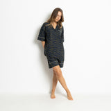 Pyjama Shirt short sleeve - leo splashes navy/olive - VIVI MARI